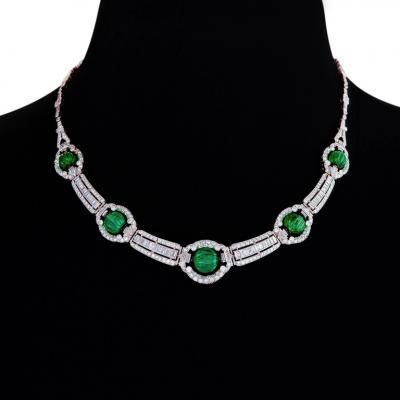 Carved Emerald Bead and Diamond Collar Necklace