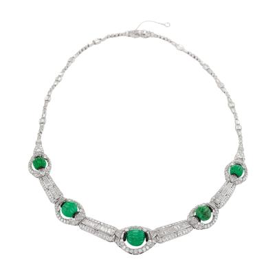 Carved Emerald Bead and Diamond Collar Necklace