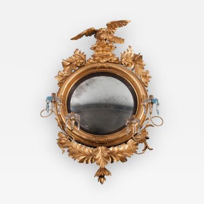 Carved Gilt Wood Convex Girandole Mirror