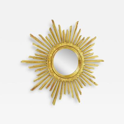 Carved Gilt Wood Sunburst Starburst Wall Mirror Hollywood Regency France 1960