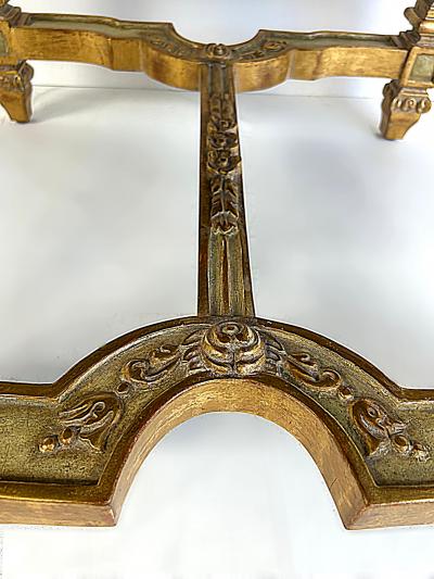 Carved Giltwood Ottomans Benches Embroidered Seats Nailheads Pair Louis XIV