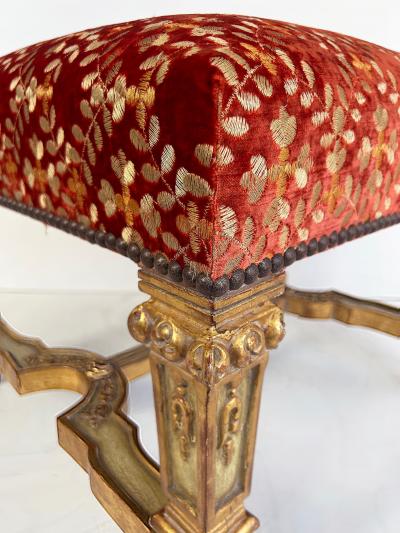 Carved Giltwood Ottomans Benches Embroidered Seats Nailheads Pair Louis XIV