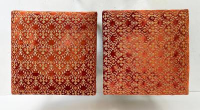 Carved Giltwood Ottomans Benches Embroidered Seats Nailheads Pair Louis XIV