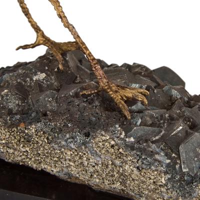 Carved Hardstone Egret in Rose Quartz and Hematite