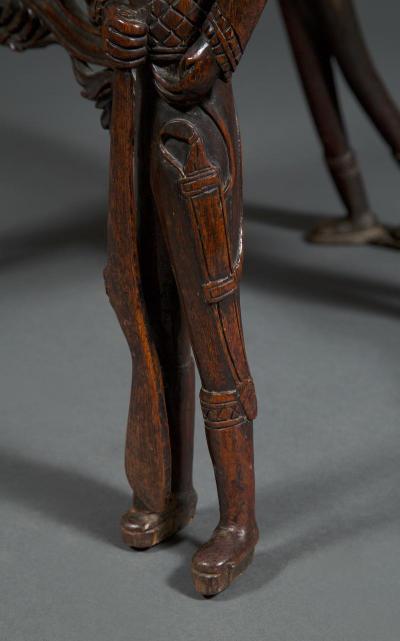 Carved Indian Rosewood Armchair With Legs In The Form Of Standing Soldiers
