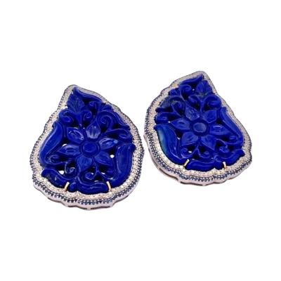 Carved Lapis Lazuli Pierced Earrings