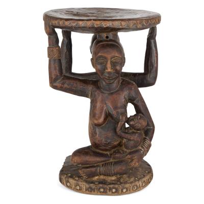 Carved Luba caryatid stool with human figures Democratic Republic of Congo