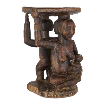 Carved Luba caryatid stool with human figures Democratic Republic of Congo