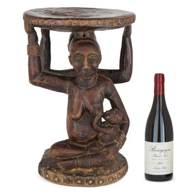 Carved Luba caryatid stool with human figures Democratic Republic of Congo