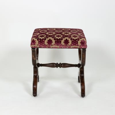 Carved Mahogany Curule Form Upholstered Stool English Circa 1890