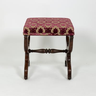 Carved Mahogany Curule Form Upholstered Stool English Circa 1890