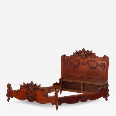 Carved Mahogany French Louis XV style queen size bed C 1900 