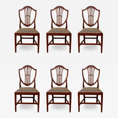 Carved Mahogany Hepplewhite Period Shield Back Side Chairs