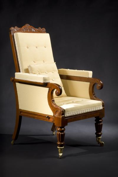 Carved Mahogany Mechanical Arm Chair