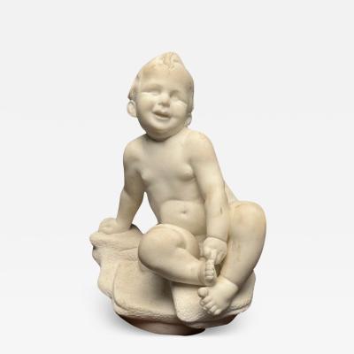 Carved Marble Figure of Seated Nude Child 19th Early 20th Century Statue