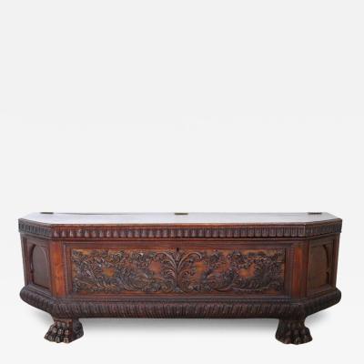 Carved Oak Wood Blanket Chest