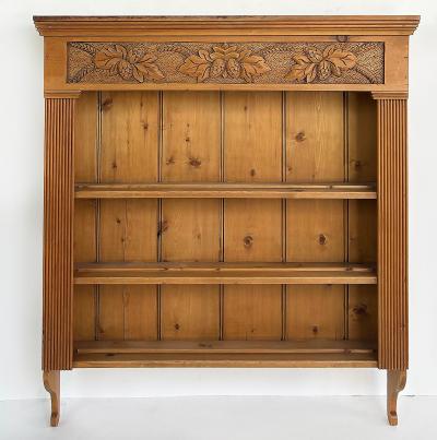 Carved Pine Pine Cone Hanging Wall Cupboard Cabinet With Three Open Shelves
