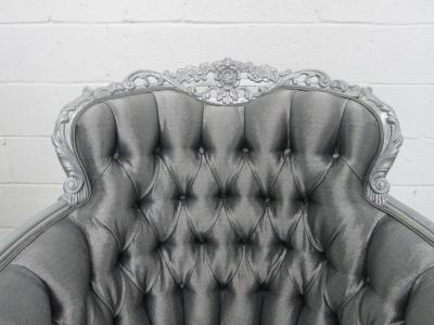 Carved Rococo Style Silver Tufted Chair