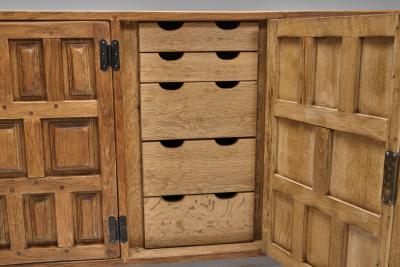 Carved Solid Wood Sideboard Cabinet with Panelled Doors Europe 1950s