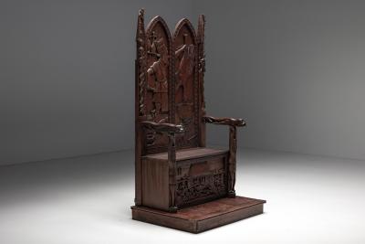 Carved Throne Chairs with Relief Design 20th Century