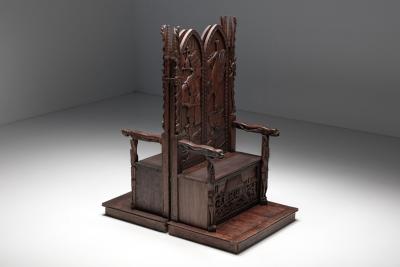 Carved Throne Chairs with Relief Design 20th Century