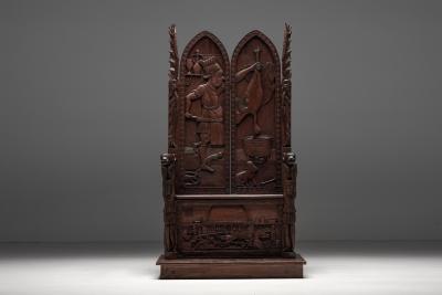 Carved Throne Chairs with Relief Design 20th Century