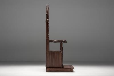Carved Throne Chairs with Relief Design 20th Century