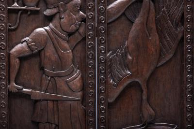 Carved Throne Chairs with Relief Design 20th Century