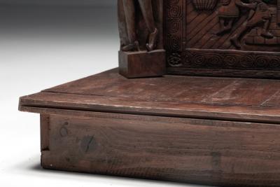 Carved Throne Chairs with Relief Design 20th Century