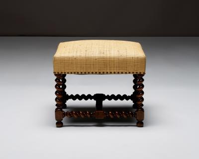 Carved Walnut Barley Twist Stool Europe 19th C