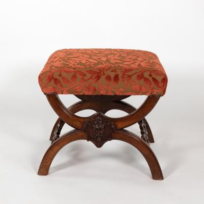 Carved Walnut Curule Form Stool French circa 1830
