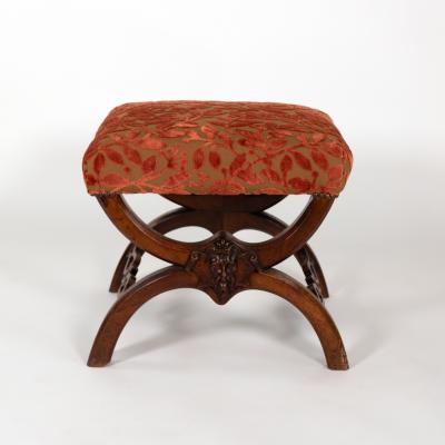 Carved Walnut Curule Form Stool French circa 1830