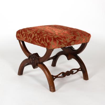Carved Walnut Curule Form Stool French circa 1830