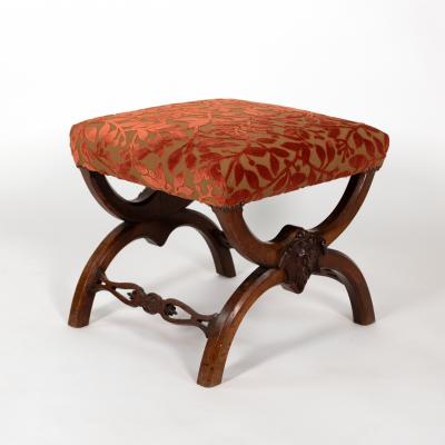 Carved Walnut Curule Form Stool French circa 1830
