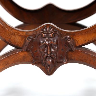 Carved Walnut Curule Form Stool French circa 1830