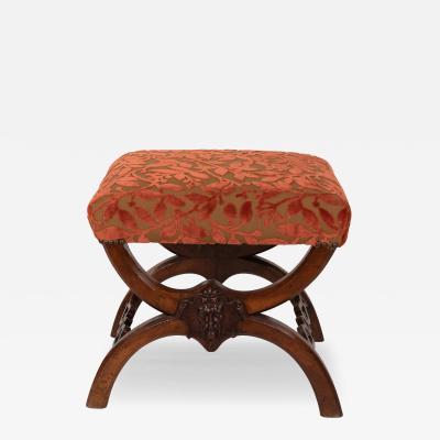 Carved Walnut Curule Form Stool French circa 1830