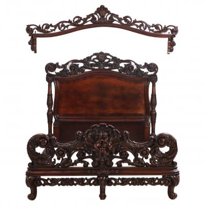 Carved Walnut Marriage Bed C 1890
