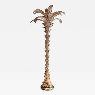 Carved Wooden Palm Tree Floor Lamp Chelini Italy 1970s