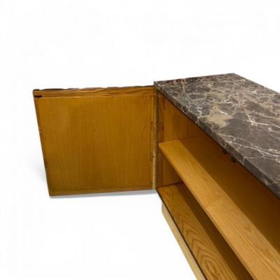 Carved Wooden Sideboards with Pink Glass and Marble