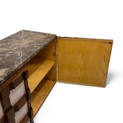 Carved Wooden Sideboards with Pink Glass and Marble