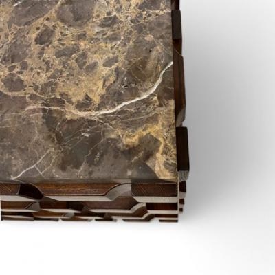Carved Wooden Sideboards with Pink Glass and Marble