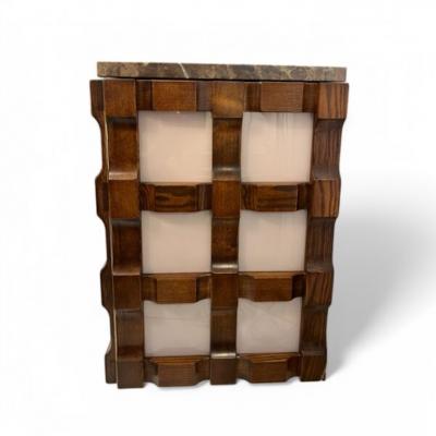 Carved Wooden Sideboards with Pink Glass and Marble