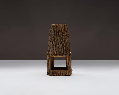 Carved Wooden Stump Chair Belgium Early 20th C