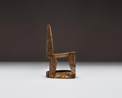 Carved Wooden Stump Chair Belgium Early 20th C