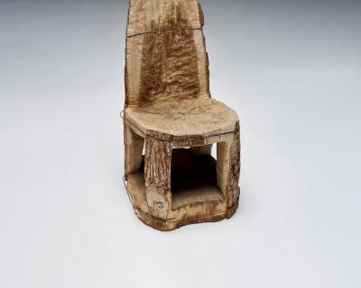 Carved Wooden Stump Chair Belgium Early 20th C