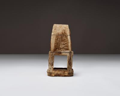 Carved Wooden Stump Chair Belgium Early 20th C