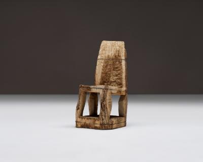 Carved Wooden Stump Chair Belgium Early 20th C