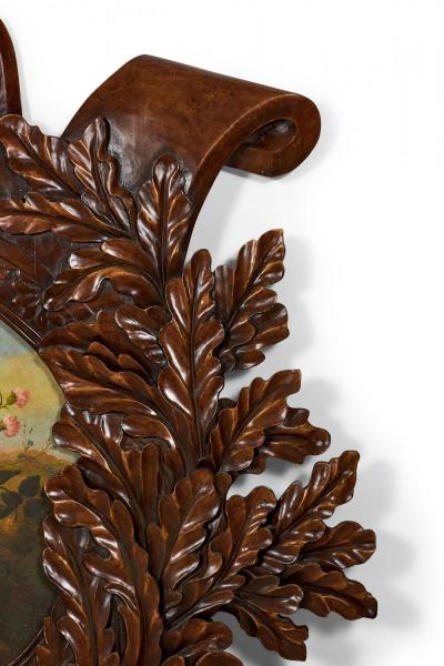 Carved Wooden Wall Plaque with Painted Floral Still Life Center