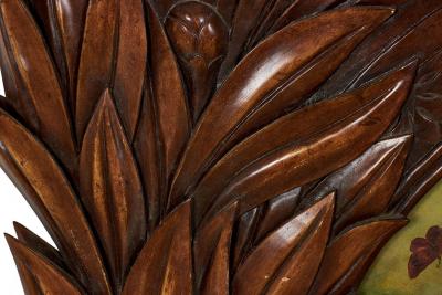 Carved Wooden Wall Plaque with Painted Floral Still Life Center