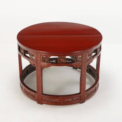 Carved demi lune Chinese console tables in red C 1880 